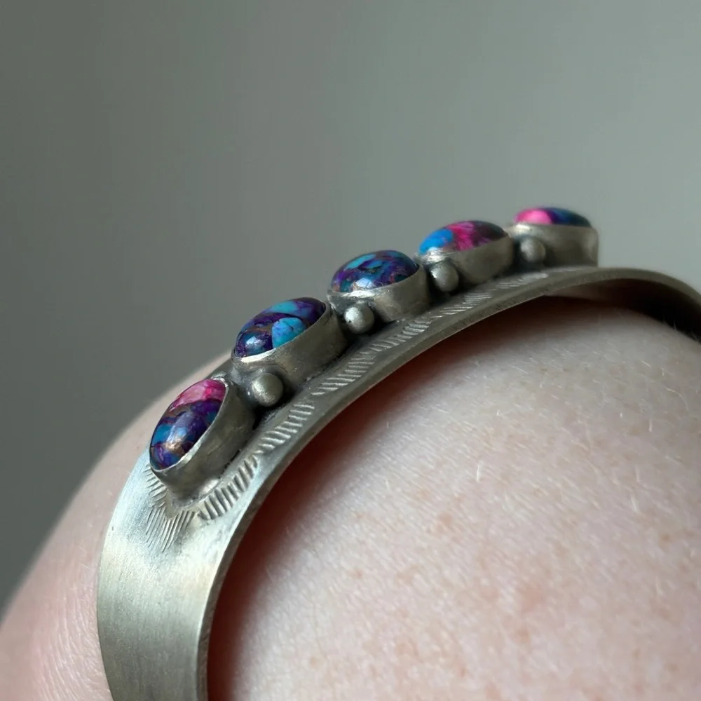 Sterling silver cuff with pink dahlia turquoise stone